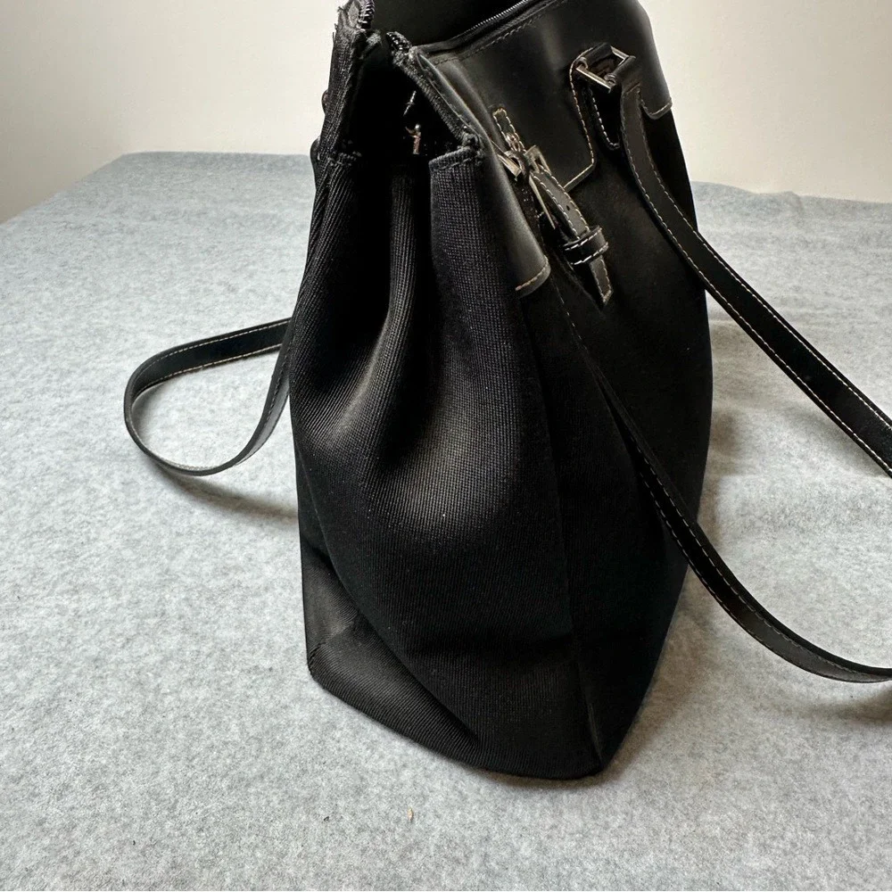 Aigner Black Nylon Leather Accent‎ Tote Bag Women Silver Buckle